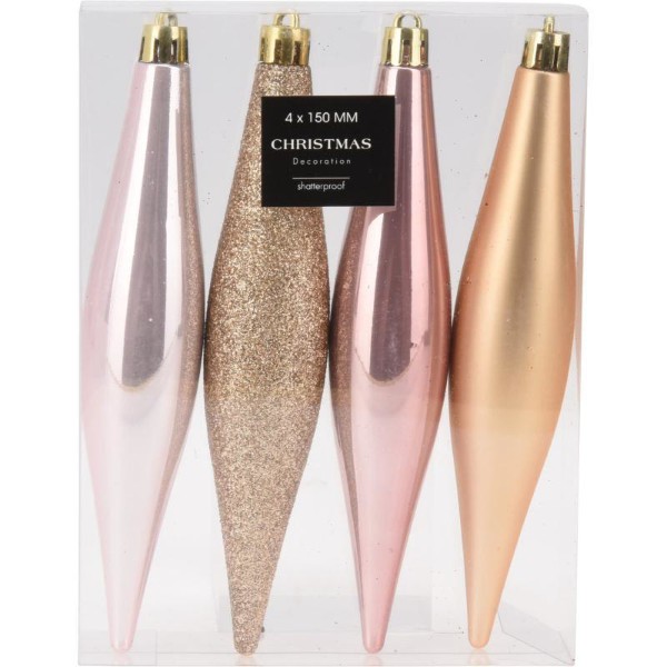 ICICLE HANGING DECORATION 15CM 4PCS - PINK