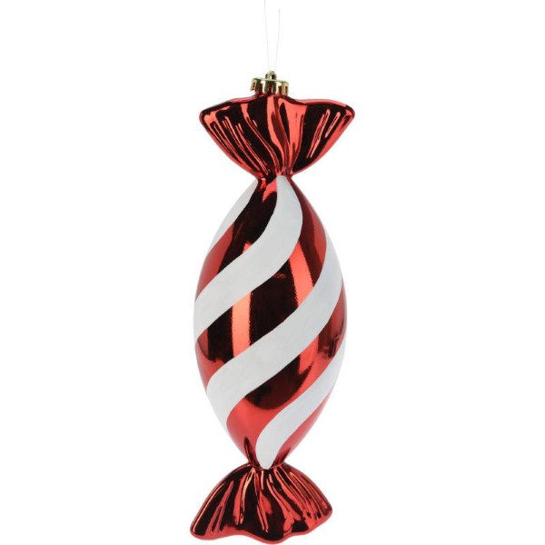 STRIPED CANDY HANGING DECORATION 30CM - RED