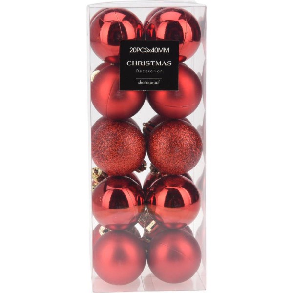 CHRISTMAS BALL HANGING DECORATION 4CM 20PCS - RED