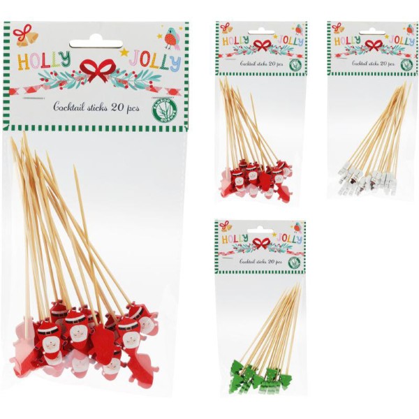 CHRISTMAS COCKTAIL STICK 20PCS - ASSORTED DESIGNS