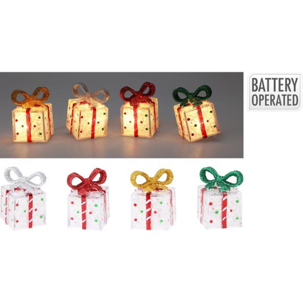 GIFT BOX WITH GLITTER AND LED 7.5CM  - ASSORTED COLORS