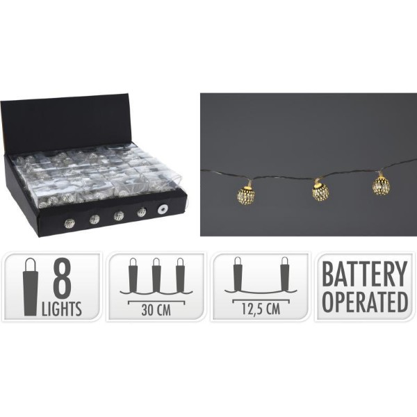 LED LIGHTS WITH METAL DECORATION 30CM - SILVER