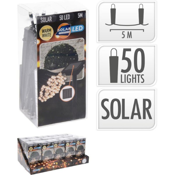 SOLAR LED LIGHT CHAIN 50LED 5M - WARM WHITE