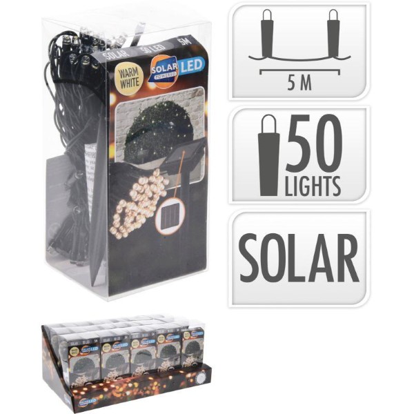 SOLAR LED LIGHT CHAIN 50LED 5M - COOL WHITE