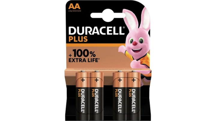DURACELL PLUS 100% EXTRA LIFE ALKALINE POWER AA PACK OF 4