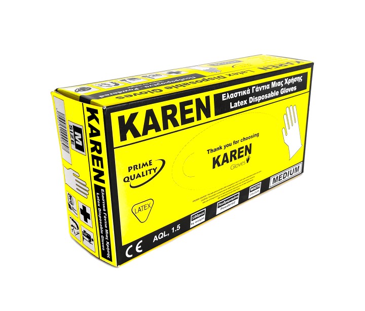 KAREN LATEX DISPOSABLE GLOVES M 100PCS
