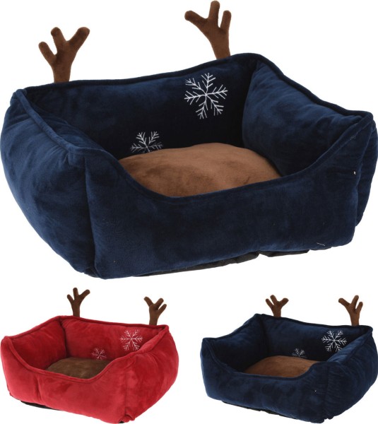 XMAS PET BED RECTANGULAR 45X40X19CM 1PC 2 ASSORTED COLORS