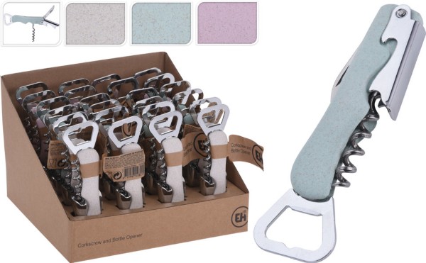 CORKSCREW BOTTLE OPENER 3 ASSORTED COLORS