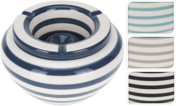 ASHTRAY STONEWARE STRIPE 4 ASSORTED COLORS
