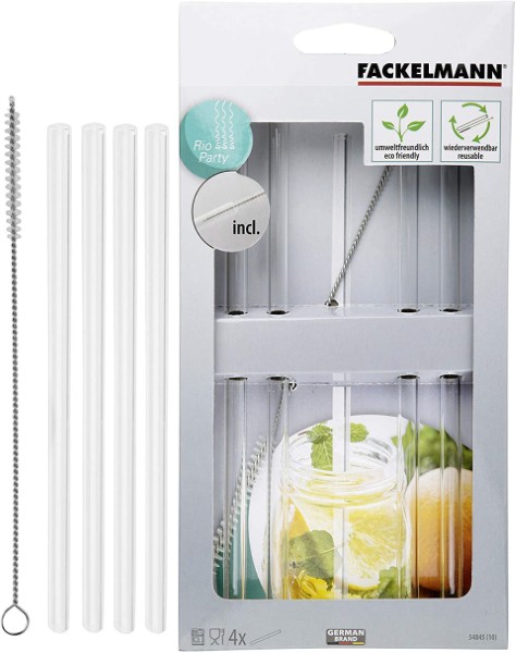 FACKELMANN STRAWS GLASS &amp; BRUSH 4PCS