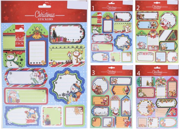 GIFT TAGS STICKER 20X30CM 4 ASSORTED DESIGNS