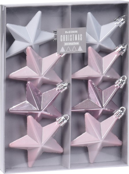 STAR HANGING DECORATION 6.5CM 8PCS