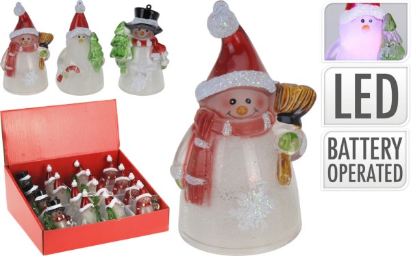 SNOWMAN WITH LED 10CM - ASSORTED DESIGNS