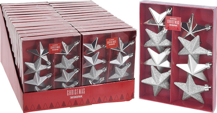 STAR HANGING DECORATION 8PCS - SILVER