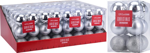 CHRISTMAS BALL 6CM 12PCS - SILVER
