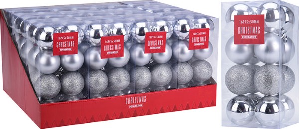 CHRISTMAS BAL 5CM 16PCS - SILVER