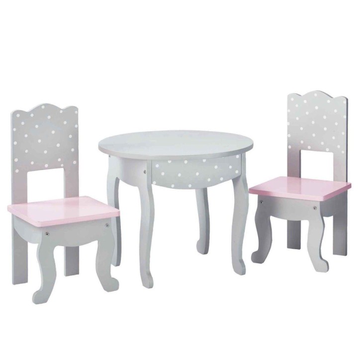 Teamson USA TD-0208AG Polka Dots Princess 18" Doll Table & 2 Chairs Set - Gray 3years +