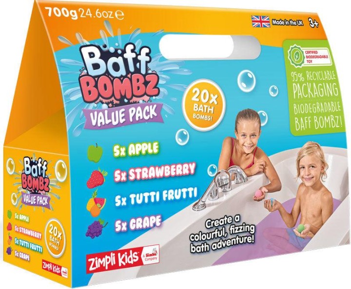 Zimpli Kids Baff Bath Bombz Round Mega Value Pack - 20 Pack 700g 3years +