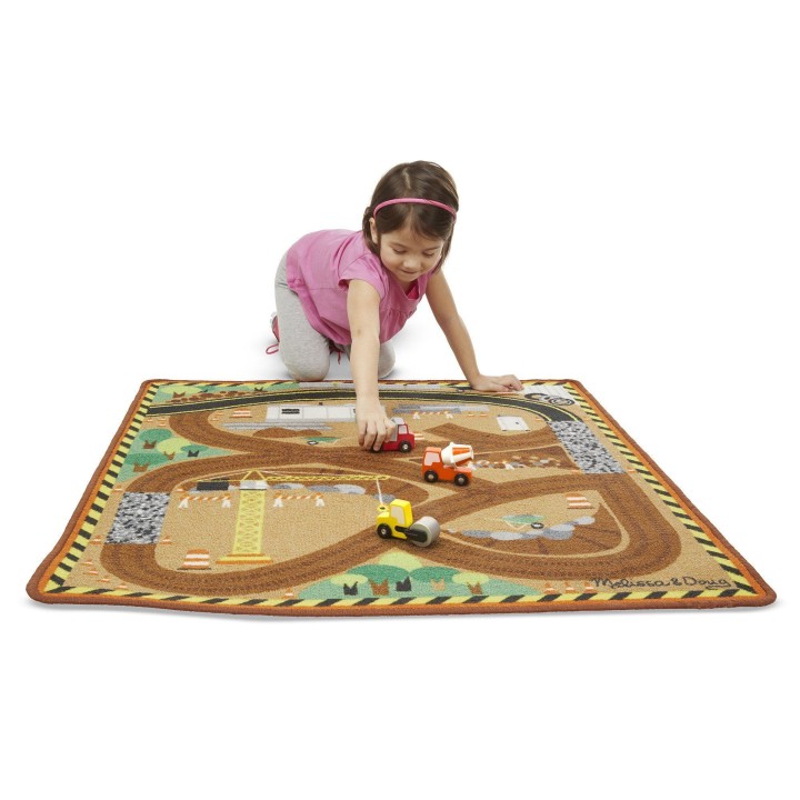 Melissa & Doug 19407 Round the Construction Zone Work Site Rug & Vehicle Set 3years + Baby Playing Mat