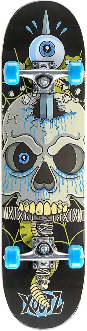 XOOTZ Double Kick Double Kick, 31-Inch, Trick Skateboard, Snake Skull 11years +
