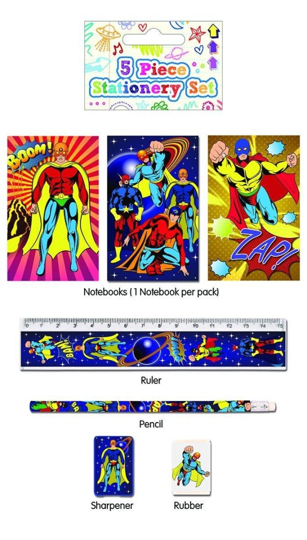 5 Piece Superhero Stationery Set 11years +