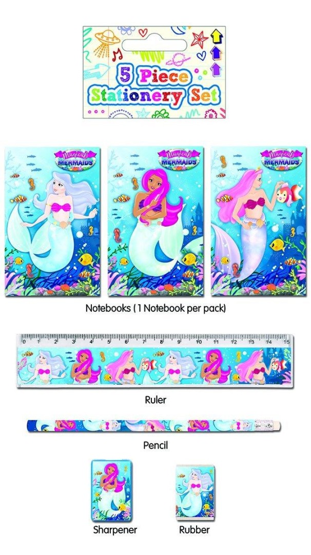 5 Piece Mermaid Stationery Set 5years +