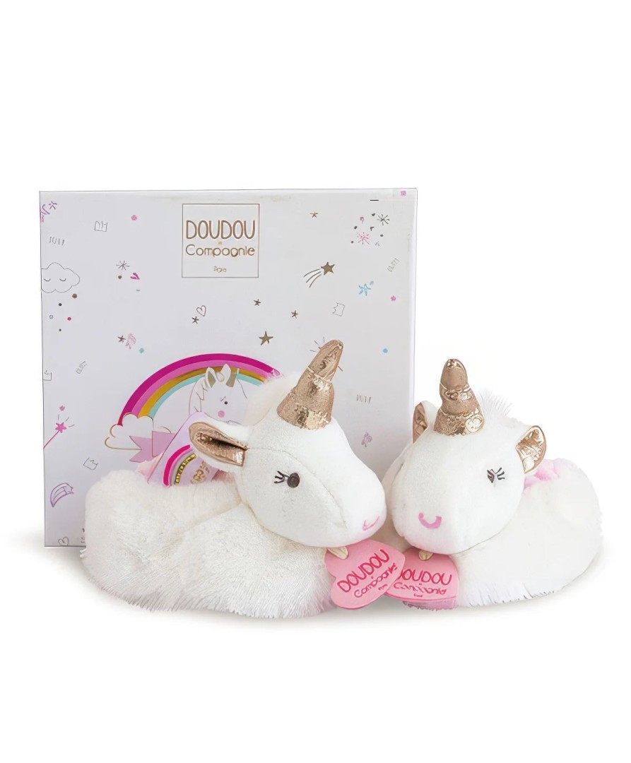 Doudou et Compagnie New Born Gift Box Unicorn Baby Slippers with Rattle 0 - 18 Months Baby Teething Toy