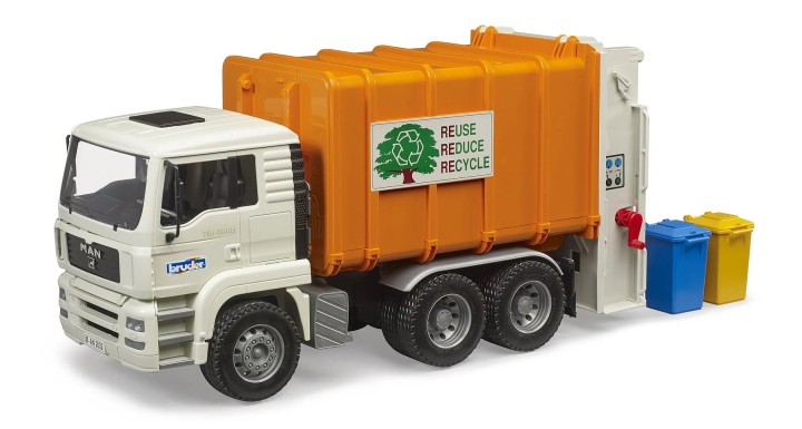 BRUDER MAN TGA Rear Loading Garbage Truck (orange) 3years +