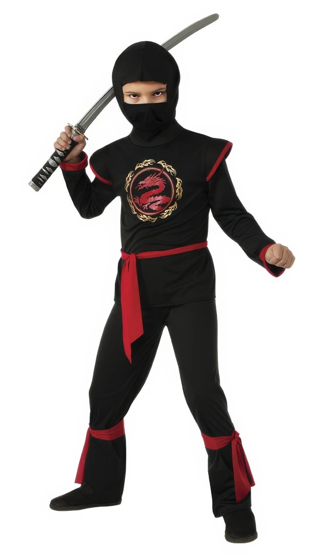 BLACK DRAGON NINJA Costume Large 8 - 10 years