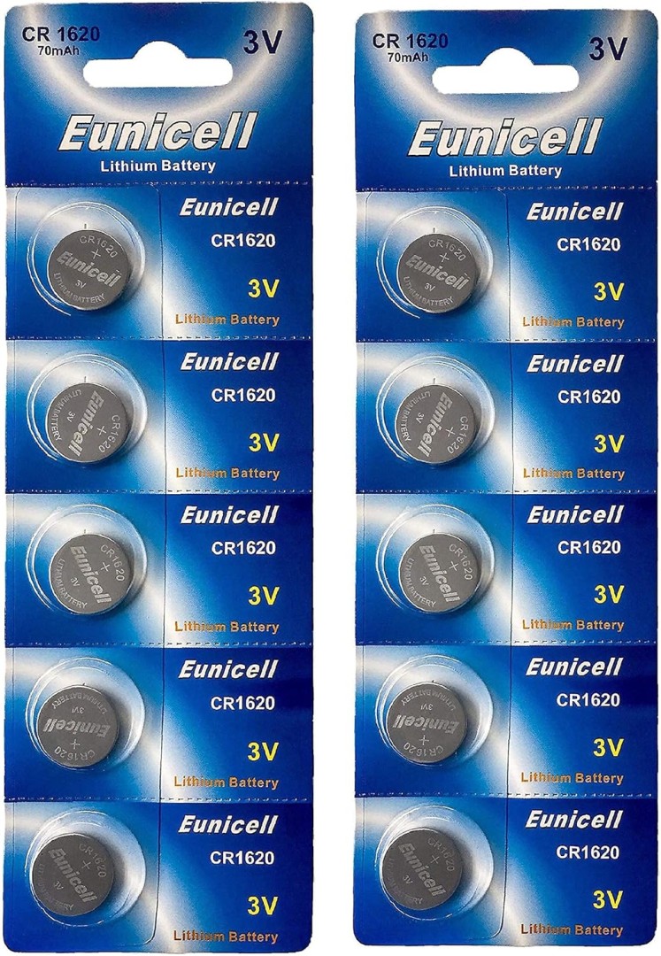 Eunicell CR1620 3V Lithium Button Cell 70 mAh Battery 16 Years+