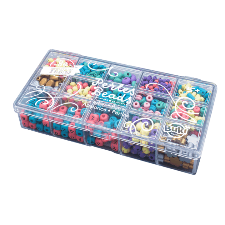 BUKI France Box of Wooden Beads – Colours 11years +
