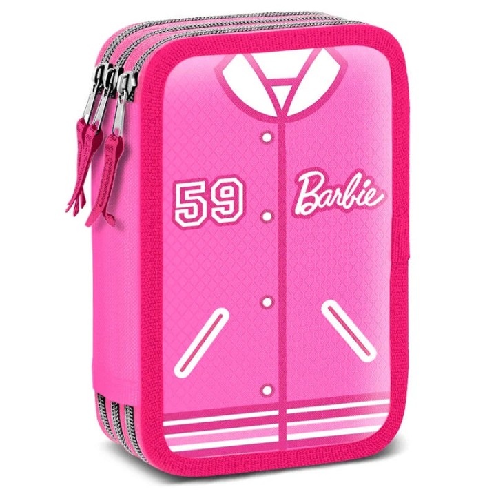 Barbie Pink Triple Filled Pencil Case - Barbie Varsity 18months +