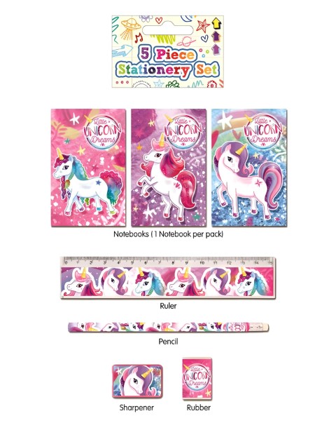 5 Piece Stationary Set - Pink Unicorn