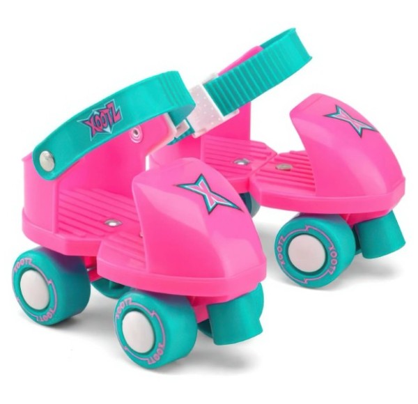 Xootz Beginner Trainer Skates, My First 4 Wheel Quad Roller Skates - Pink