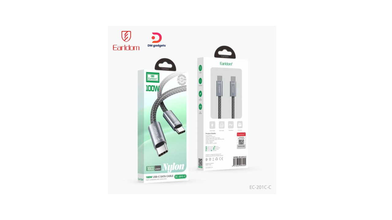 353A8#Earldom® EC-201C-C 100W Nylon USB-C to C Charging Cable 1M