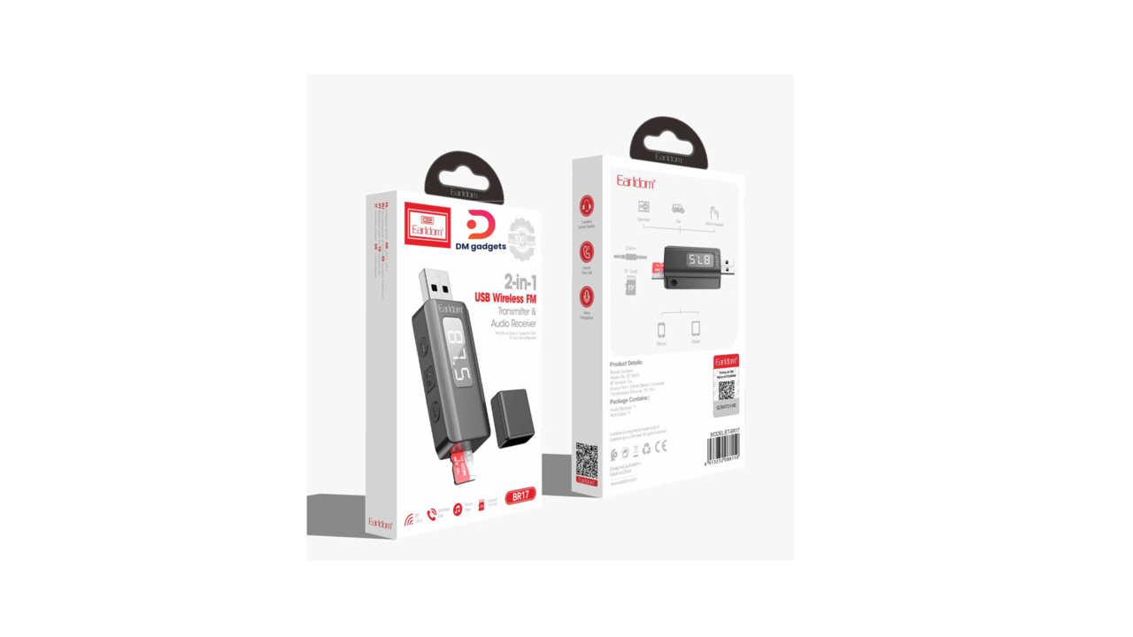 010B#Earldom®ET-BR17 2-in-1 USB BT 5.4 Wireless FM Transmitter+Audio Receiver -Black
