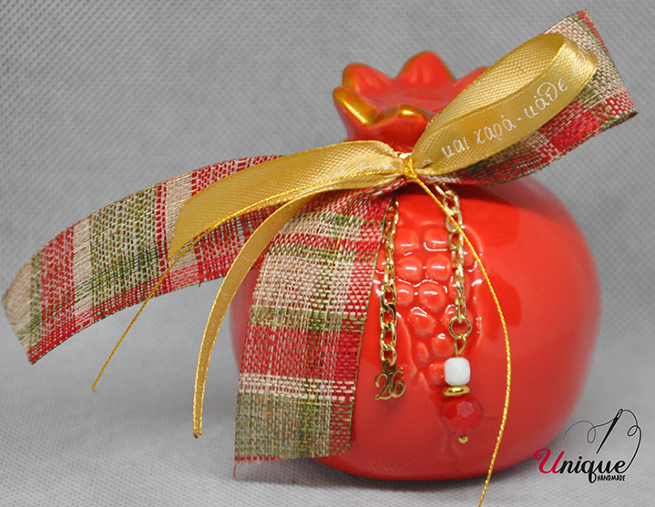 Christmas Lucky Charms Red/Gold Ceramic Pomegranate