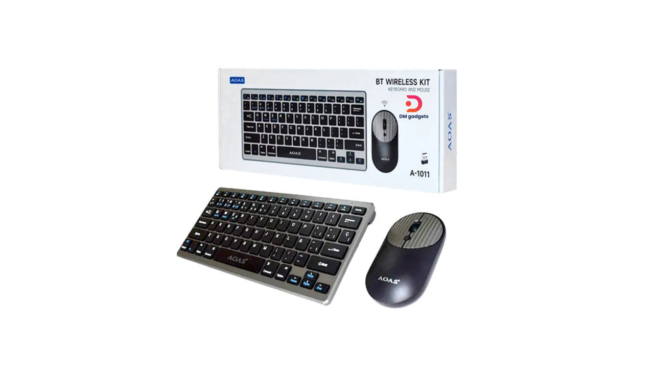 435Q#AOAS® A-1011B Wireless Bluetooth Keyboard and Mouse Combo, Type-C – A-1011B Silver-Black