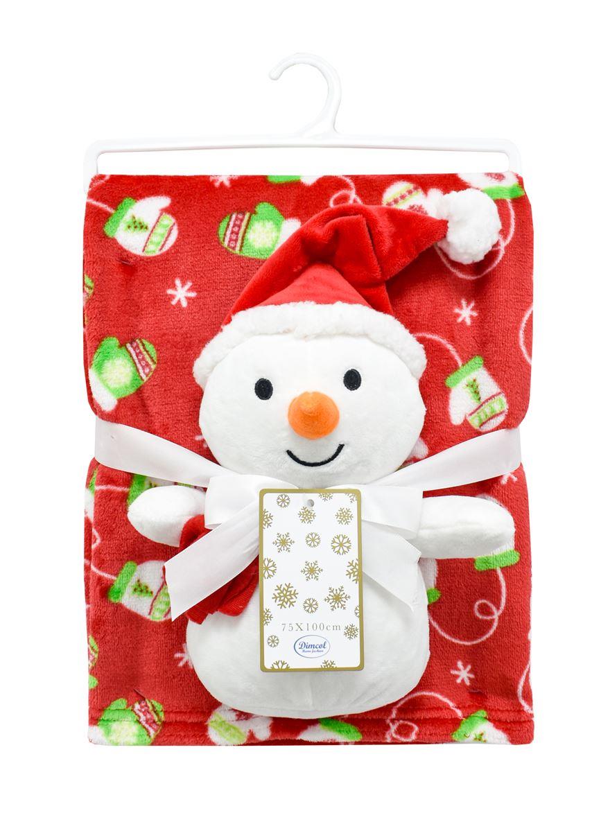 Christmas gift . Fleece  blanket ( 75x100cm) and plush toy (30cm) ( 2 part set)