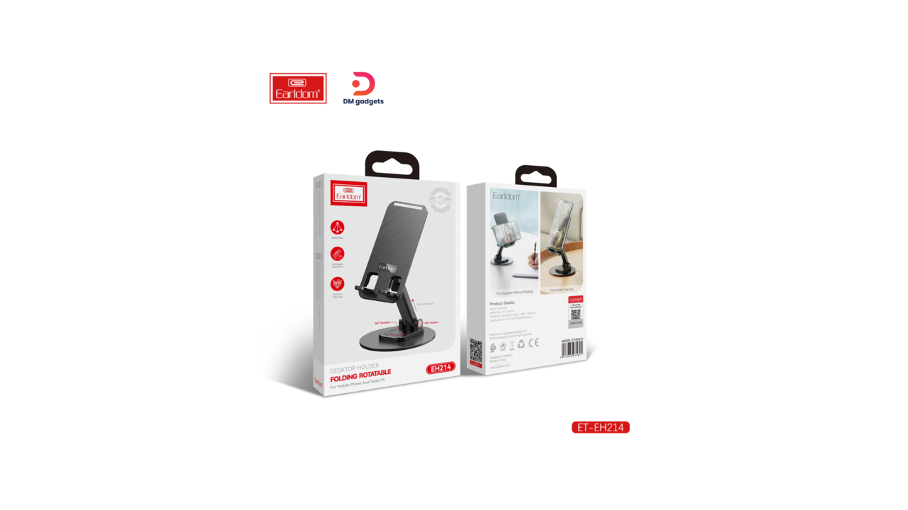 120C#Earldom®ET-EH214 Folding 360°Rotatable Desktop Phone Stand – Black