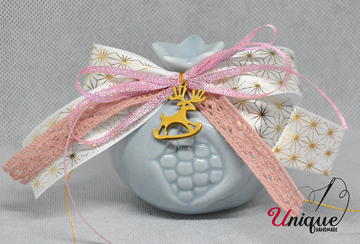 Christmas Lucky Charm Grey/Pink Ceramic Pomegranate