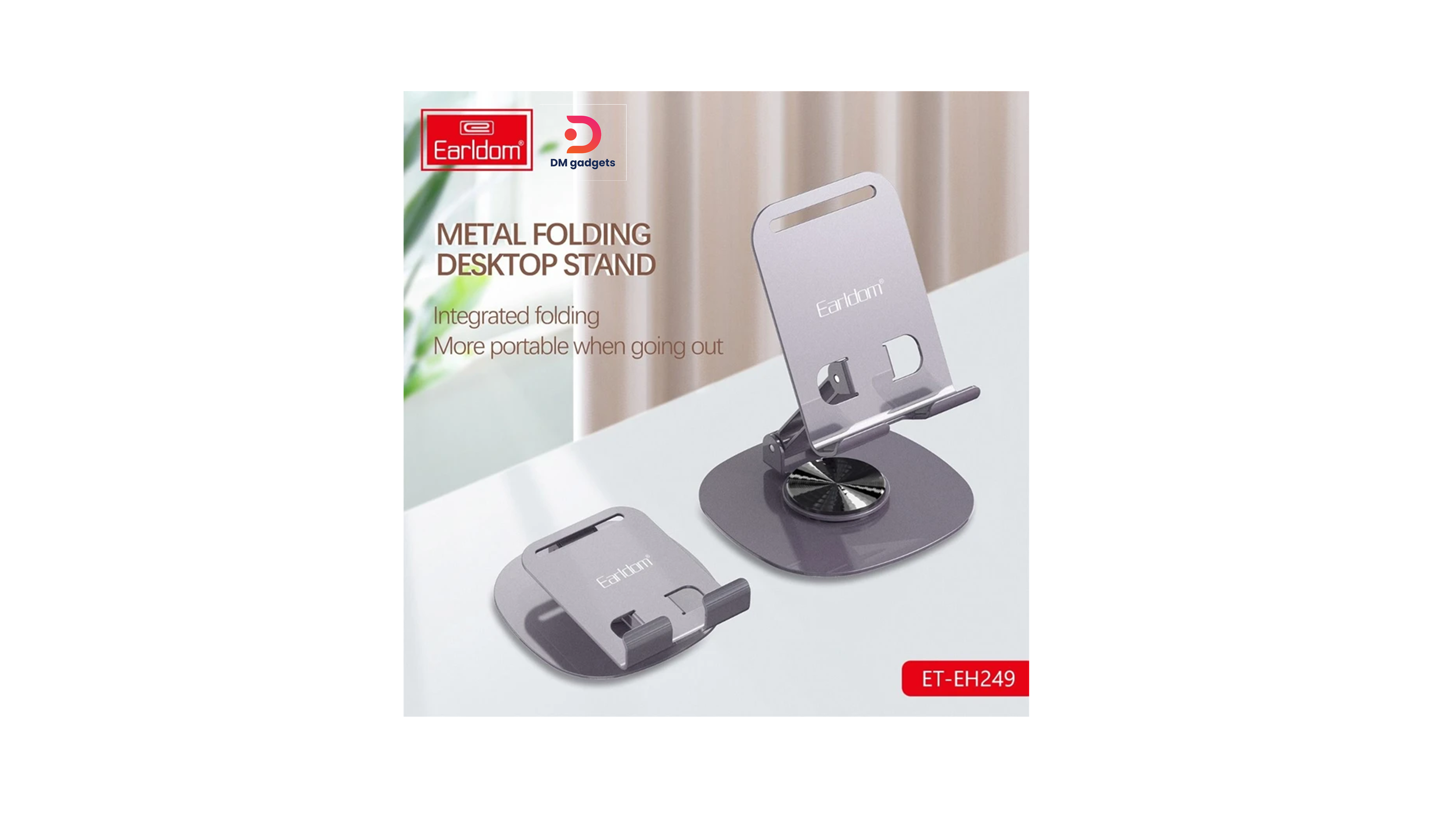 120D#Earldom®ET-EH249 Folding 360°Rotatable Desktop Phone Stand – Silver