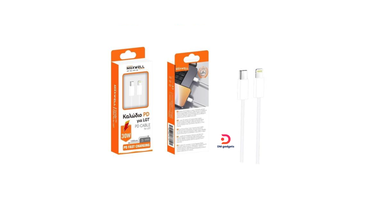 353A13#MAXWELL® MW104 TYPE-C to Lightning Cable 30W 1m – White