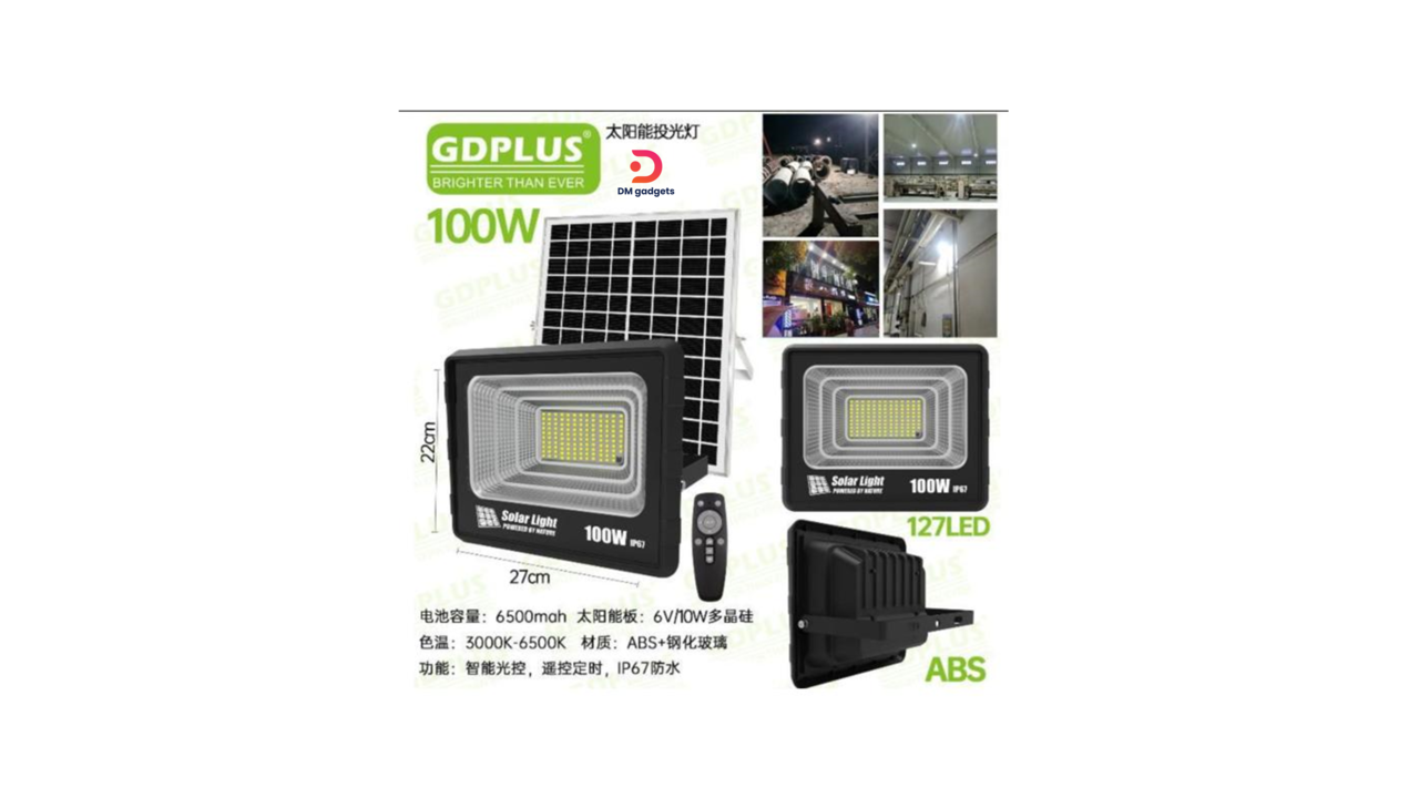 406G1#GDSUPER® GD-100H 100W IP67 LED Solar Spotlight with Remote Control & Timer