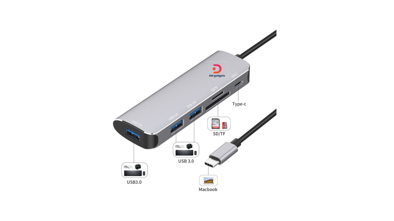 565D#ONTEN® OTN-95116B USB-C Docking Station with USB 3.0×3, SD/TF Card Reader and PD charger-Silver