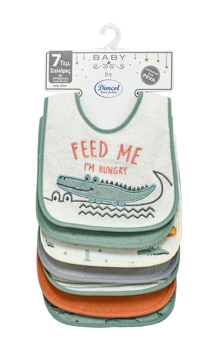 Baby Bib with Velcro Waterproof Lining Set of 7 Crocodile 21 30X20 Green