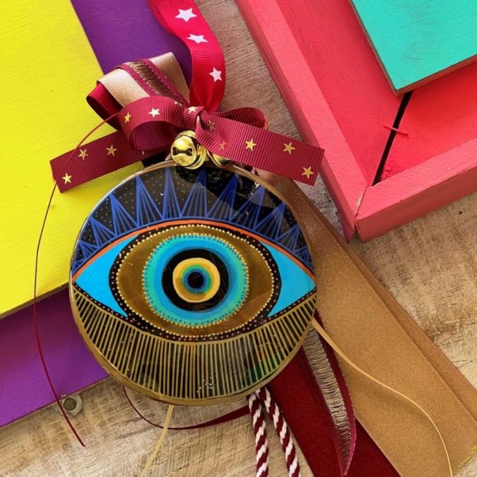 Γούρι Μάτι μεγάλο μεταλλικό-Μπλε ακτίνες 30×19εκ.