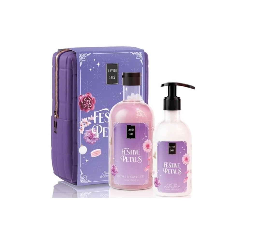 Lavish Care XMAS Promo Festive Petals Aφρόλουτρο, 500ml, Glitter Γαλάκτωμα Σώματος, 300ml & Δώρο Νεσεσέρ, 1τεμ, 1σετ