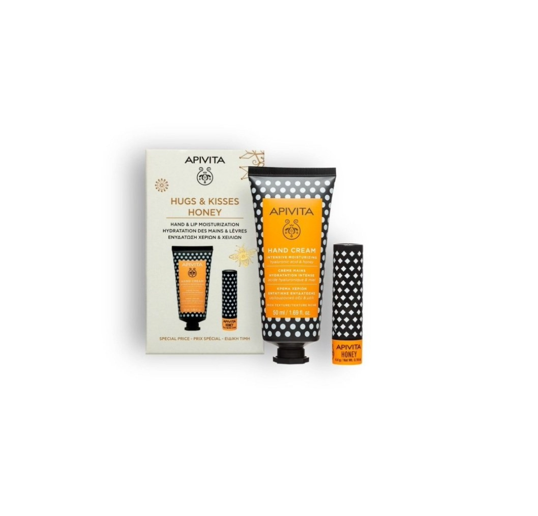 Apivita Promo Hugs & Kisses με Κρέμα Χεριών Εντατικής Ενυδάτωσης με Υαλουρονικό Οξύ & Μέλι, 50ml & Honey Balm για Σκασμένα Χείλη