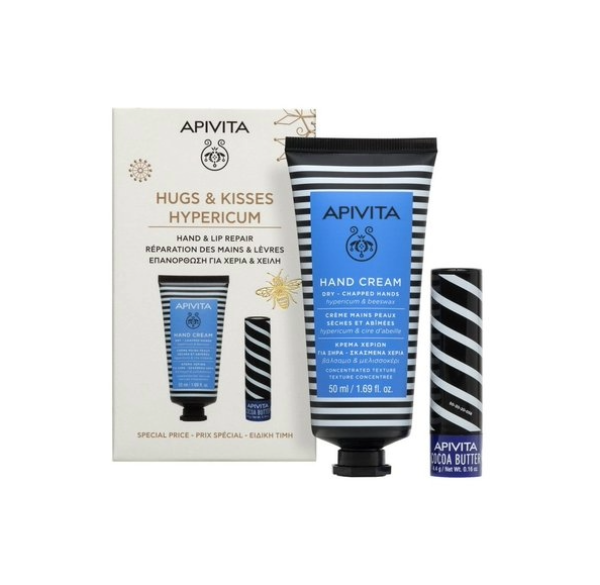 Apivita Promo Hugs & Kisses με Κρέμα Χεριών με Βάλσαμο & Μελισσοκέρι για Σκασμένα Χέρια, 50ml & Cocoa Butter Balm για Ενυδάτωση
